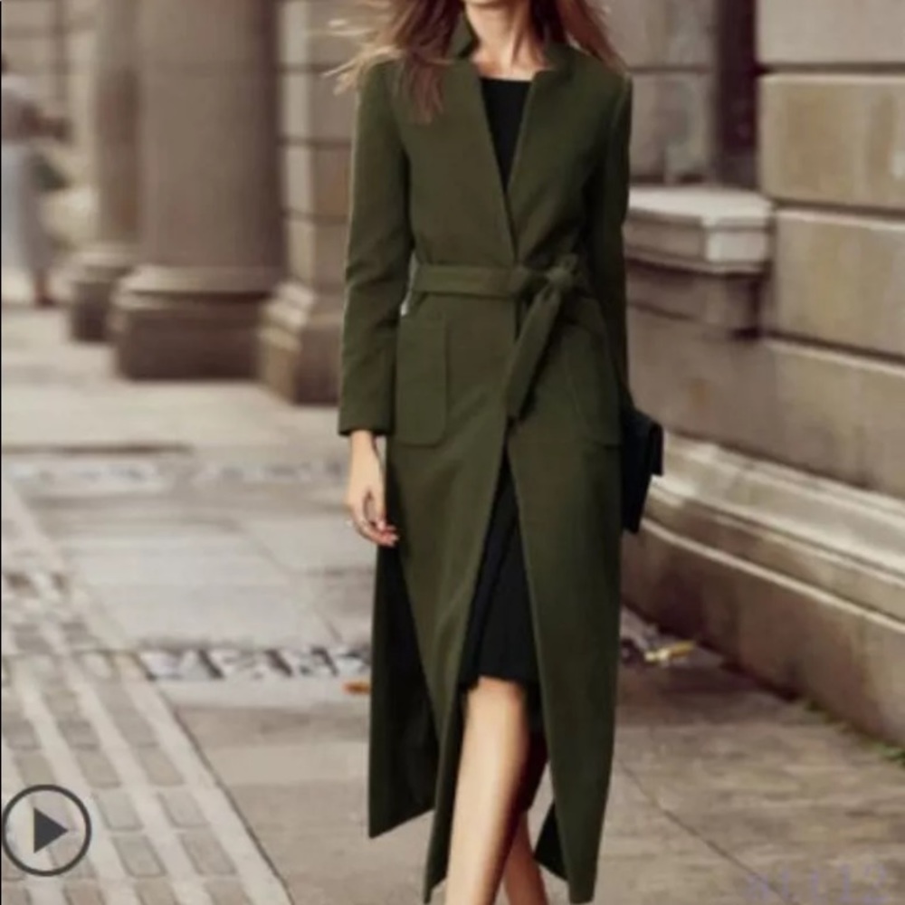 Army Green Cashmere Wool Long Peacoat Medium